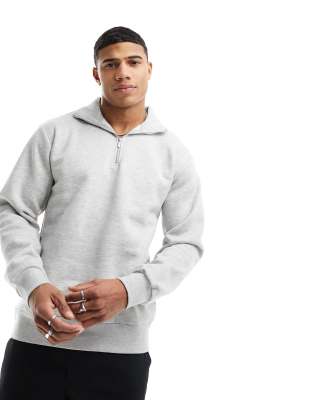 Selected Homme 3/4 zip sweatshirt in light grey