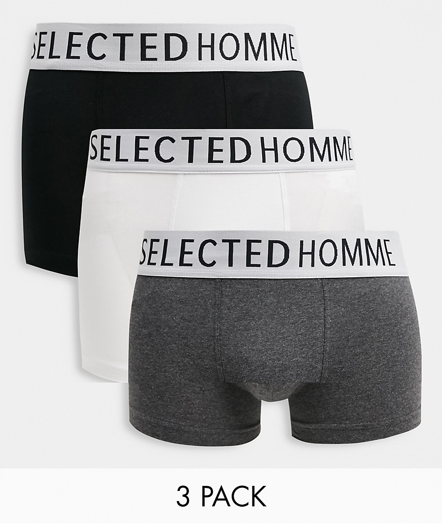 Selected Homme 3 pack boxer briefs in black white gray