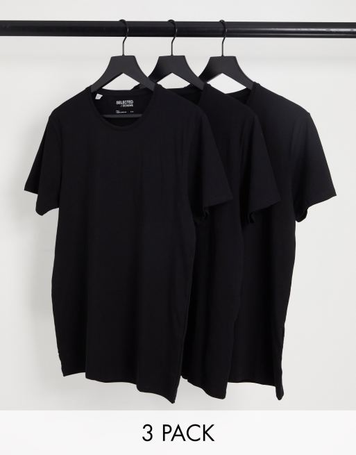 Selected Homme 3 pack crew neck t-shirt in black | ASOS