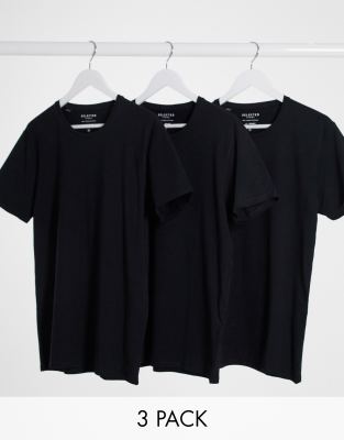 Selected Homme 3-pack crew-neck T-shirt in black | ASOS