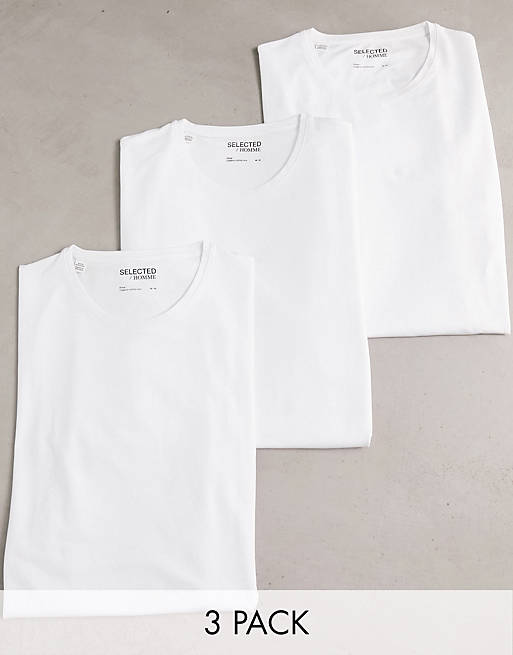 Selected Homme 3 pack crew neck T-shirt in white | ASOS