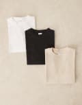 [Selected Homme] Selected Homme 3 pack oversized t-shirts in black white cream-Multi XS MULTI