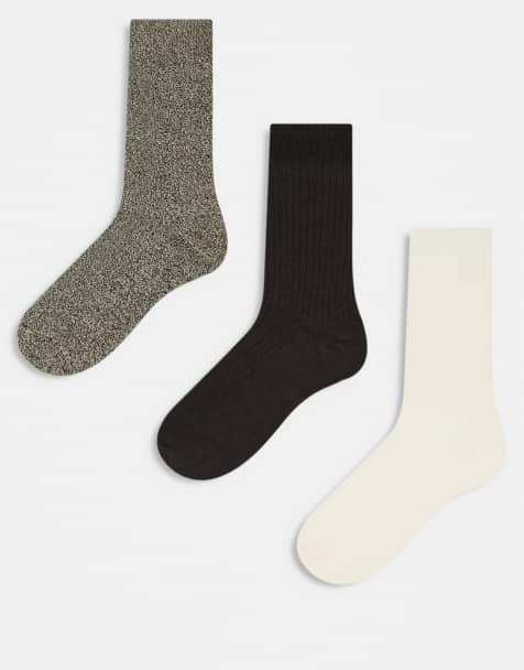 Selected Homme 3 pack socks in cream brown white - view 1