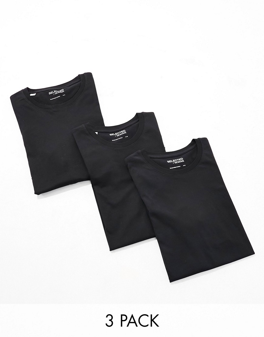 Selected Homme 3 pack t-shirt in black