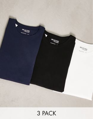 Selected Homme 3 Pack T-shirt In White, Black And Navy-multi