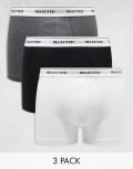 [Selected Homme] Selected Homme 3 pack trunks in black white grey with waistband XXL White