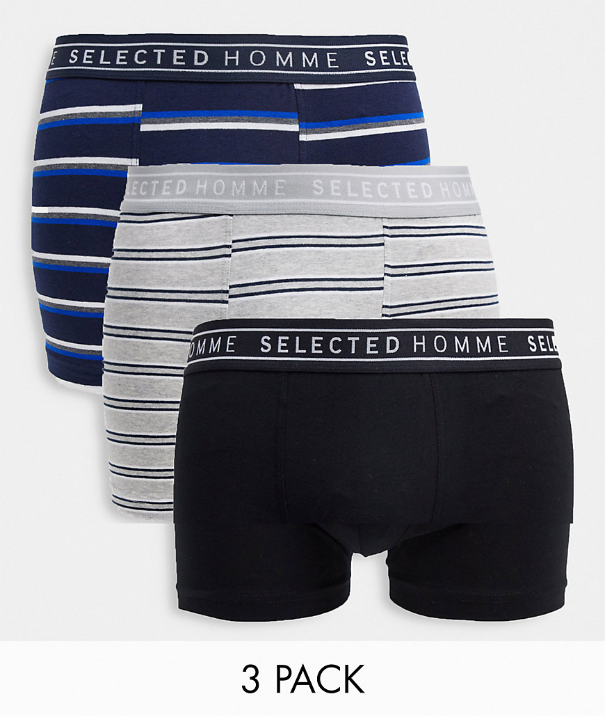 Selected Homme 3 pack trunks in gray-Grey