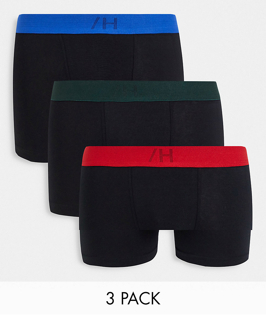 Selected Homme 3-pack trunks with logo color waistbands in black