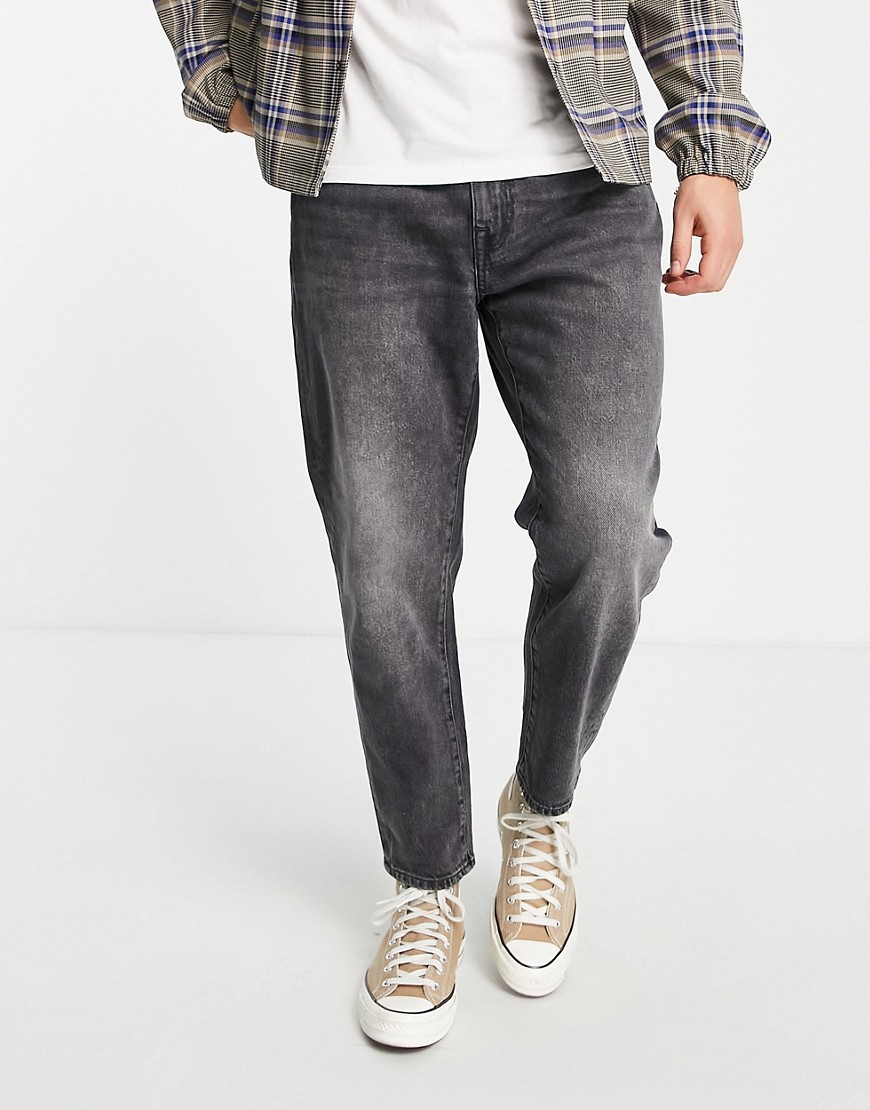 selected homme - afslappede, cropped jeans i bomuld med mørkegrå vask- grå