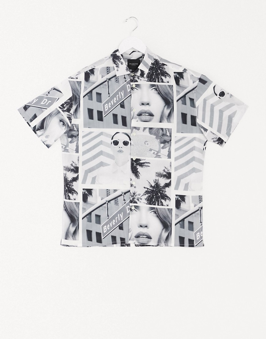 Selected Homme — Afslappet skjorte med grafisk print-Hvid