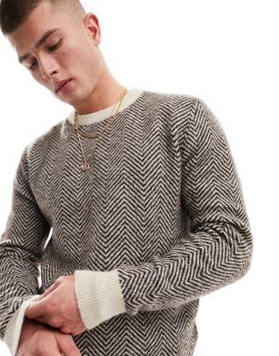 Selected Homme alpaca knitted jumper in brown