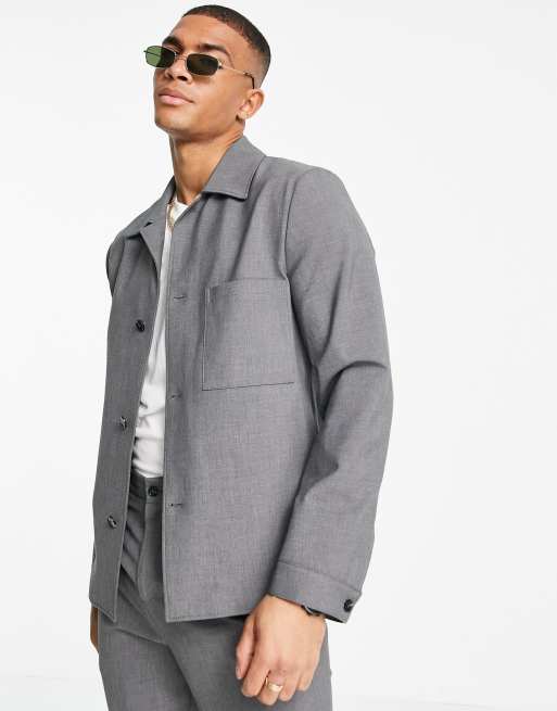 Selected Homme – Anzugjacke in kastenförmigem Schnitt in Grau