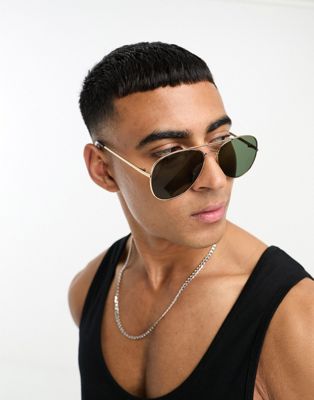 Shop Selected Homme Aviator Sunglasses In Gold
