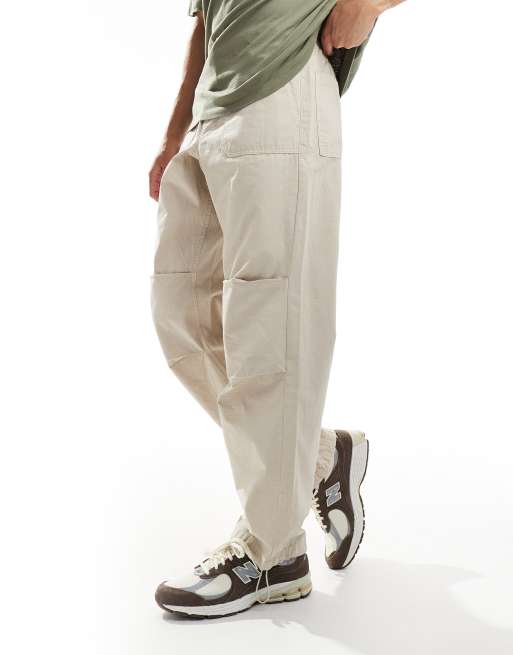 Selected Homme - Beige bukser i ripstop med løs pasform og elastisk linning