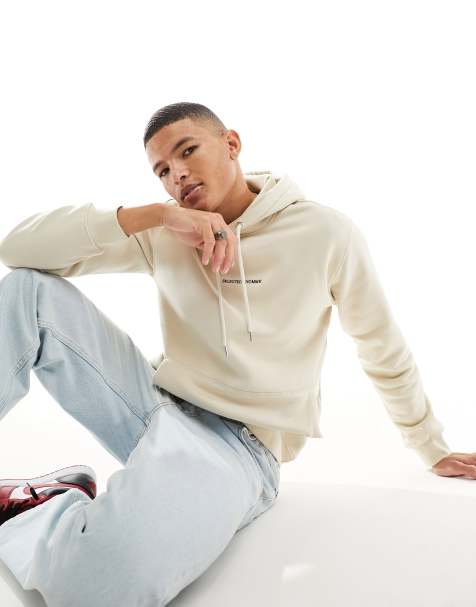 Selected Homme – Beige huvtröja med broderad logga - view 1