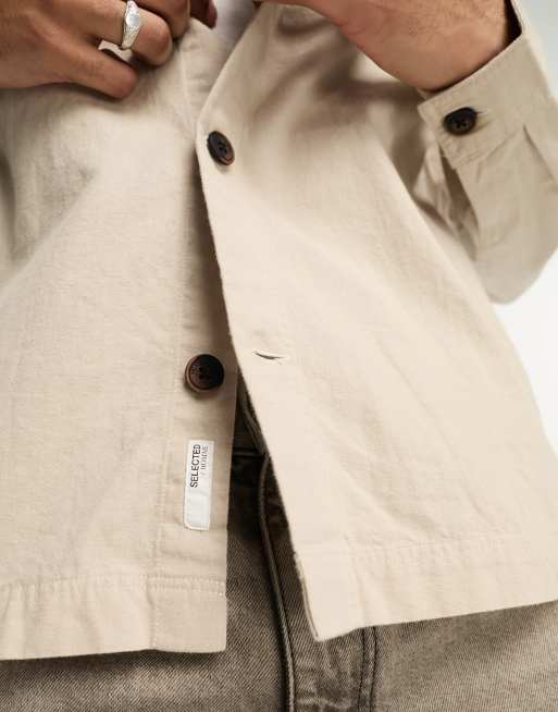 Selected Homme – Beige overshirt i linnemix, 4 av 4
