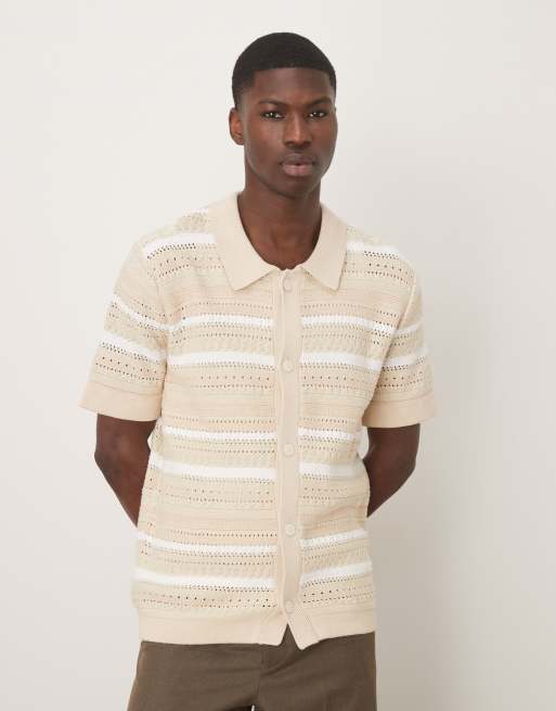 Selected Homme - Beige strikket skjorte med striber