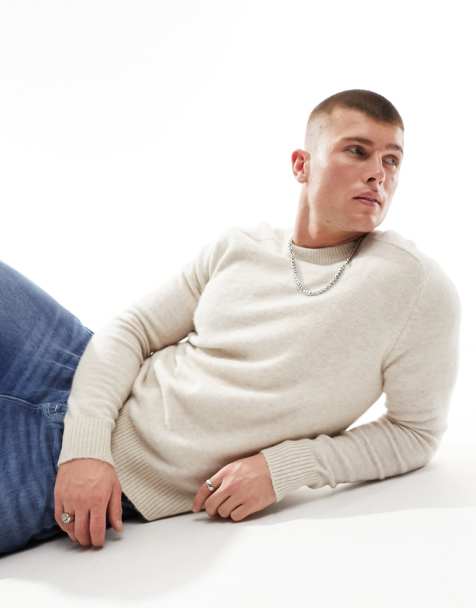 Selected Homme - Beige striktrøje i alpakauld med rund hals - view 1