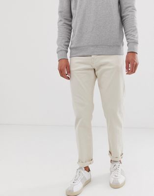 Selected Homme - Beigefarvede tapered fit-jeans i twill-denim-Hvid