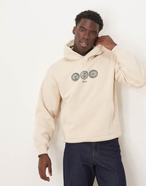 Selected Homme – Beżowa bluza oversize z kapturem i nadrukiem na środku - view 1