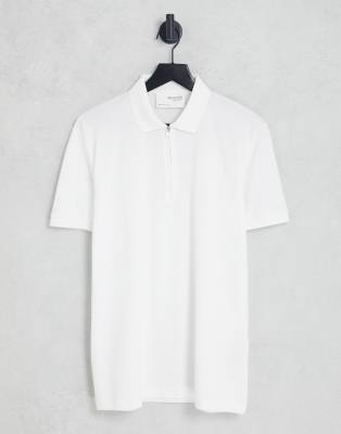 Selected Homme – Biała koszulka polo z suwakiem pod szyją 
