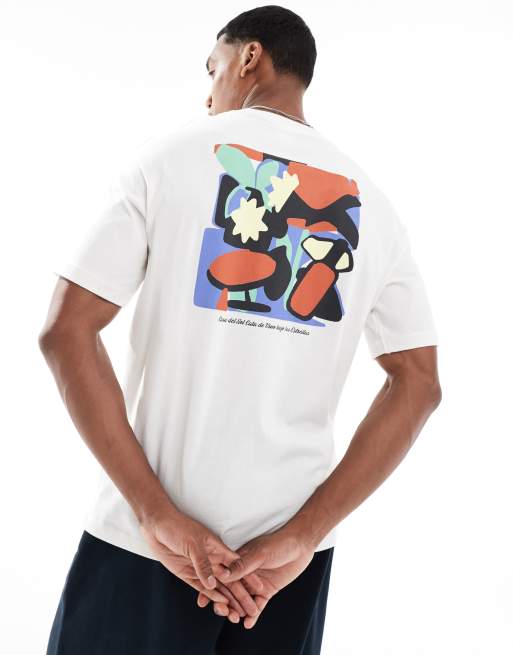 Selected Homme – Biały T-shirt oversize z grafiką na plecach, 3 z 4