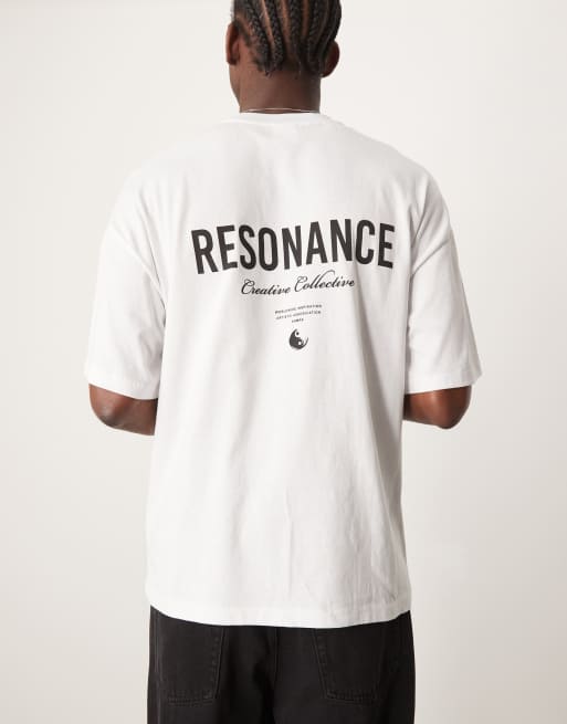 Selected Homme – Biały T-shirt oversize z nadrukiem Yin Yang na plecach