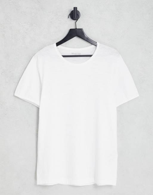 Selected Homme – Biały T-shirt z surowym wykończeniem 