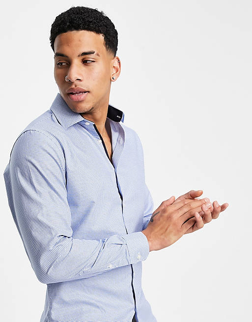 Selected Homme – Blå ginghammönstrad skjorta med smal passform