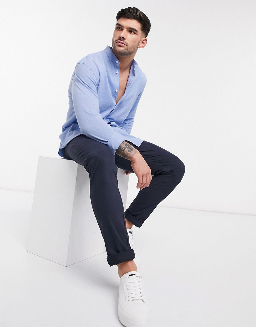 Selected Homme – Blå skjorta i jersey med murarkrage