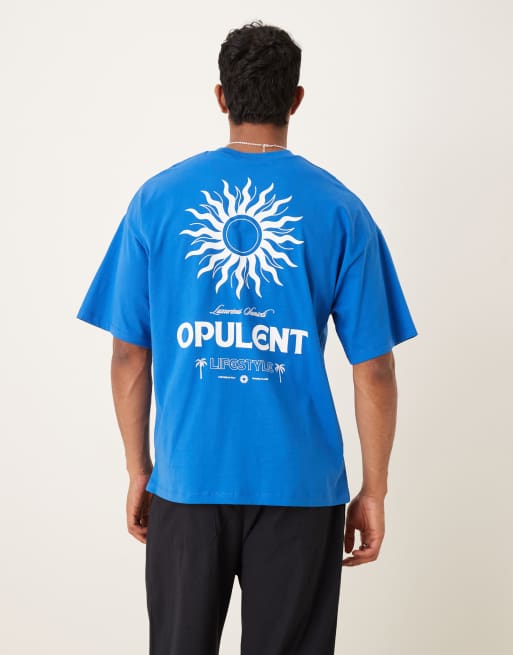 Selected Homme – Blå t-shirt i oversize med tryck baktill