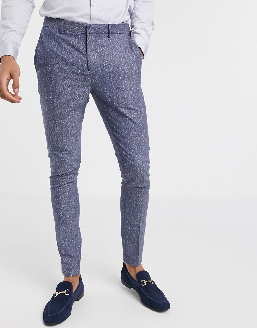 Selected Homme – Blåfläckiga kostymbyxor med smal passform och stretch