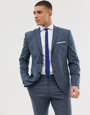 Selected Homme – Blårutig kostymjacka med smal passform-Marinblå