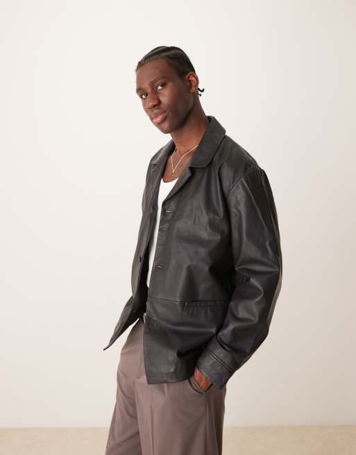 Selected Homme - Blazer en cuir véritable - Noir