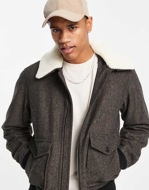 Selected Homme Blouson aviateur en laine Marron ASOS