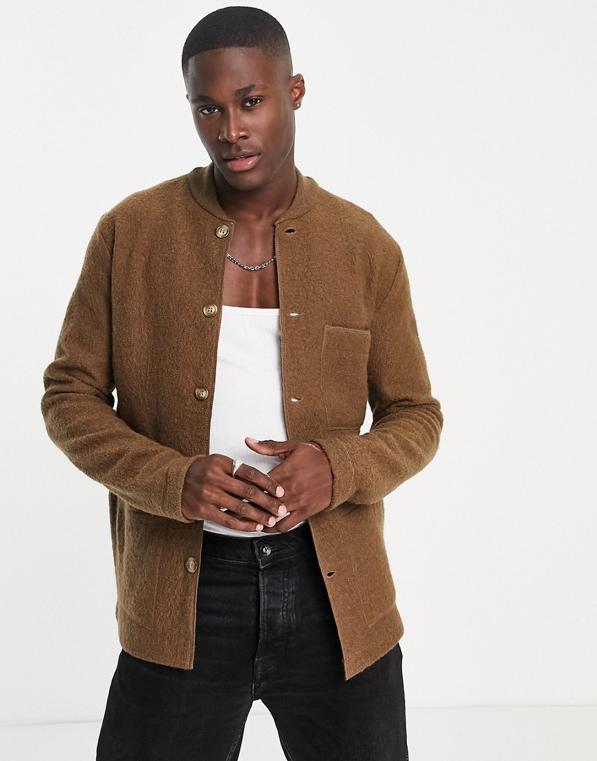 Selected Homme boiled wool overshirt in brown