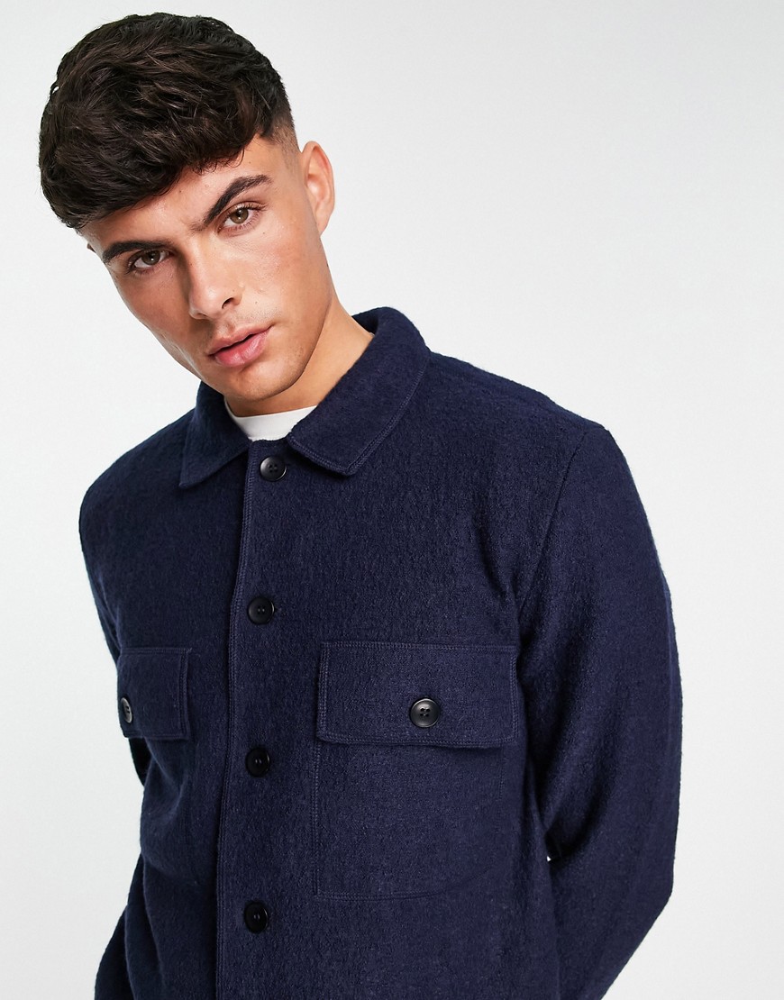 Selected Homme boiled wool overshirt in navy