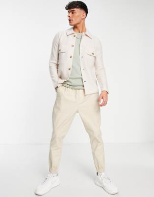 Selected Homme boiled wool overshirt in oatmeal-Neutral