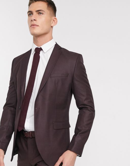 Selected Homme – Burgundowy obcisły garnitur ze stretchem w kratę, 2 z 3