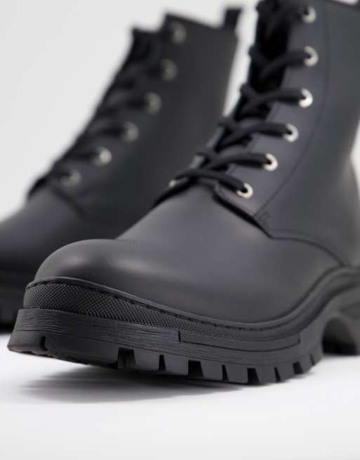 Selected Homme Bottines semelle paisse et lacets Noir mat