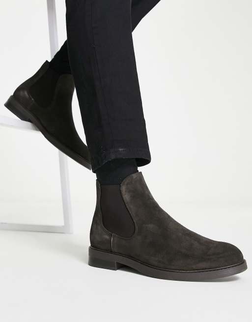 Selected Homme Bottines Chelsea en daim Marron