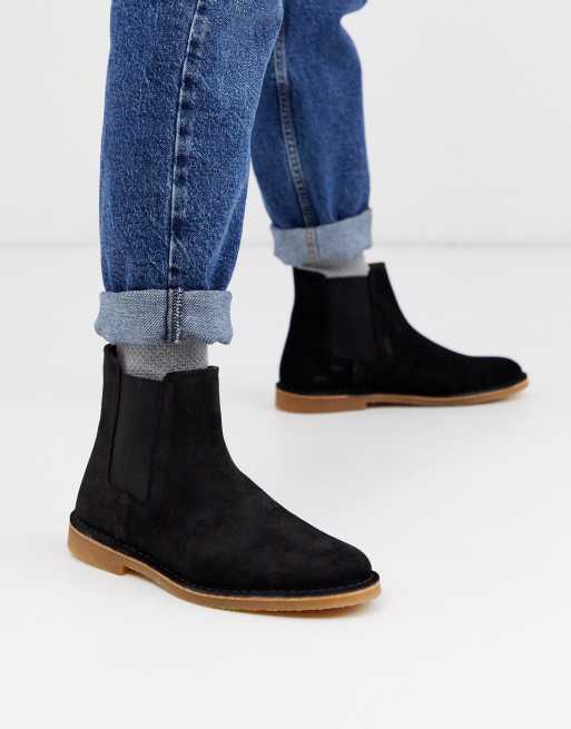 Selected Homme Bottines Chelsea en daim Noir