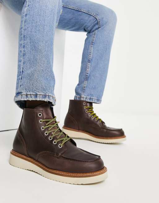 Selected Homme Bottines en cuir lacets Fauve ASOS