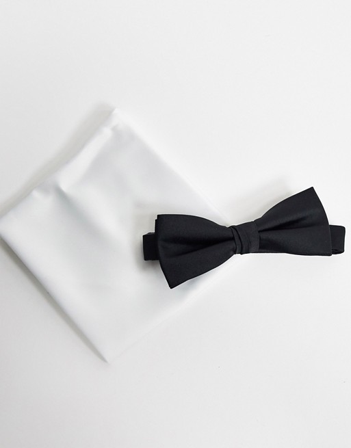 Selected Homme bow tie & pocket square pack in black & white