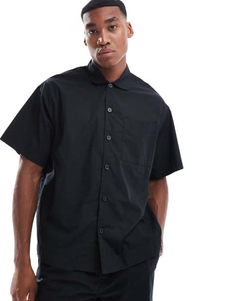 Selected Homme – Boxy Fit Hemd in Schwarz mit Reverskragen, Kombiteil - view 1