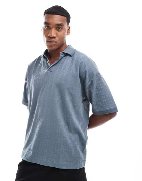 Selected Homme boxy fit jacquard polo in blue - view 1