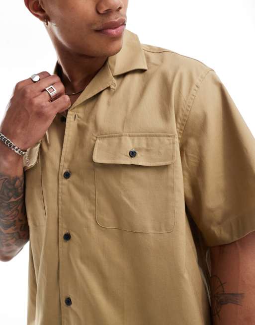 Selected Homme boxy oversized camp collar shirt with double
