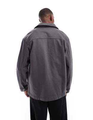 Selected Homme Boxy Oversized Overshirt In Gray
