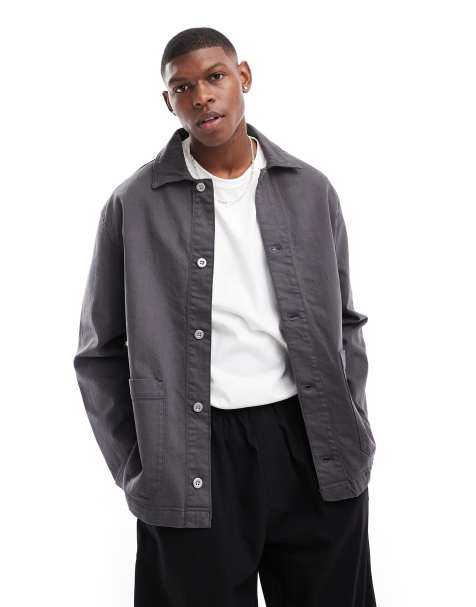 Selected Homme boxy oversized overshirt in dark grey - view 1
