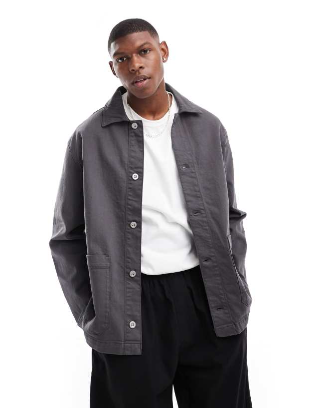 Selected Homme - boxy oversized overshirt in dark grey